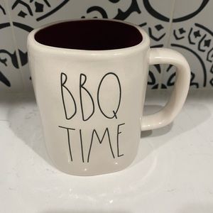 New Rae Dunn BBQ TIME Coffee Mug White Cranberry Inner Artisan Collection Rare